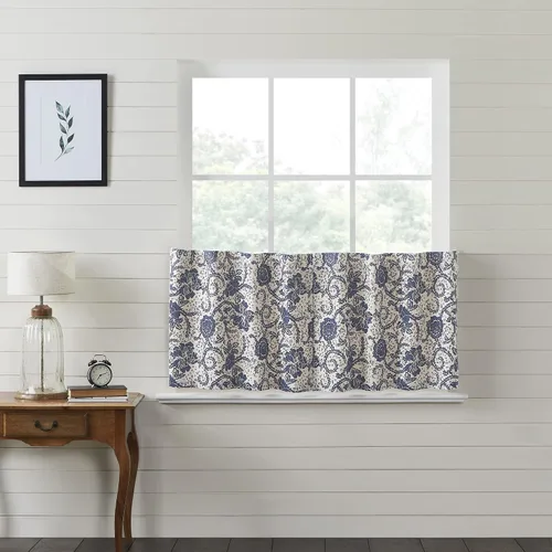 Vista 8 de VHC Brands Dorset Cortina de cenefa para ventana, floral, azul marino, 16 x 73 pulgadas