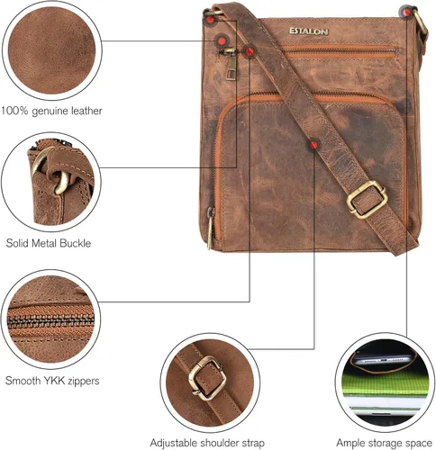 Vista 5 de ESTALON Bolsos cruzados de cuero para mujer - Bolsos cruzados de moda - Bolso cruzado de cuero para mujer - Bolso bandolera para mujer