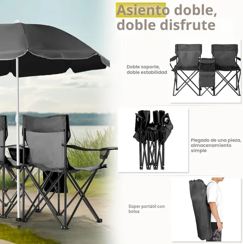 Vista 7 de Vasitelan - Silla de camping doble con paraguas, color negro