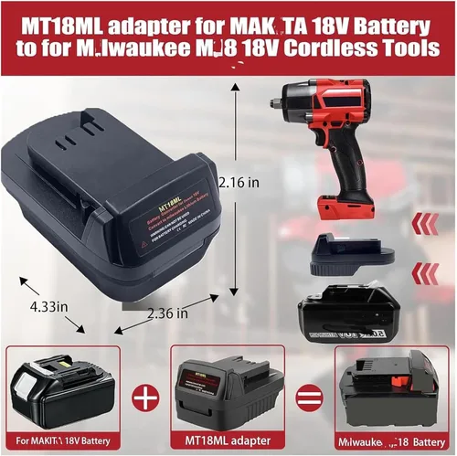 Vista 6 de Para Makita a Milwaukee, adaptador de batería compatible con batería de litio Makita 18V BL1815 BL1820 para reemplazar para Mil.Waukee 18V batería