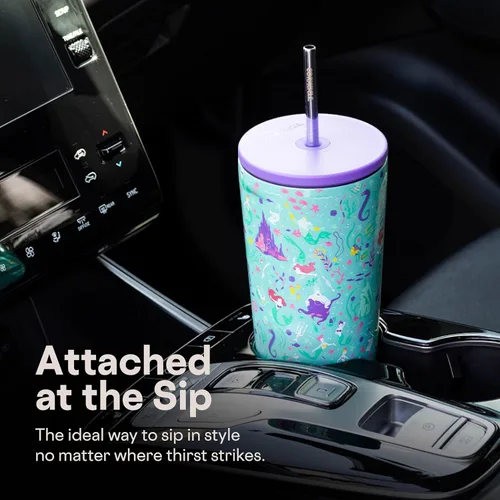 Vista 6 de Corkcicle Disney Princess Vaso Frío - Mantiene las Bebidas Frías durante 12 Horas - Acero Inoxidable con Triple Aislamiento - Popote y Tapa de Rosca