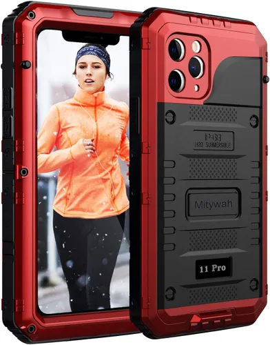 Vista 14 de Mitywah Funda impermeable para iPhone 11, resistente y duradera, de metal, protección de pantalla integrada, impermeable, a prueba de golpes, a Negro
