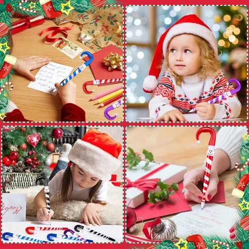 Vista 7 de 36 piezas de bolígrafos de Navidad, bolígrafos de muñeco de nieve para niños, bolígrafo de paraguas y bastón de muñeco de nieve para suministros
