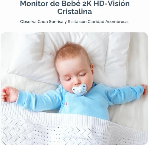 Vista 2 de Monitor de bebé con cámara y audio, cámara inteligente HD 2K para bebé, pantalla WiFi de 5 pulgadas, visión nocturna, sensor de humedad