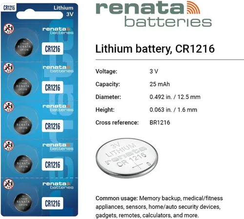 Vista 2 de Renata CR1216 Baterías - Batería de litio de 3 V 1216 (5 unidades)