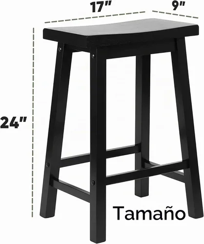 Vista 3 de PJ Wood Taburete de cocina con asiento de silla de montar de 24 pulgadas con placa de pie - negro