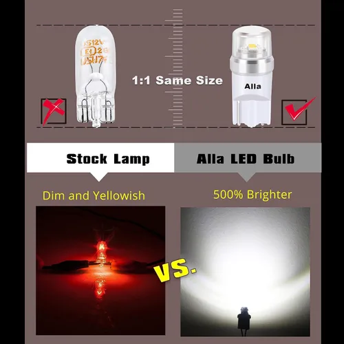 Vista 3 de Alla Lighting Mini bombillas LED T10 168/194 avanzadas de 12 V, licencia, interior, mapa, cúpula, carga de maletero, luces de paso W5W 2825 175 158