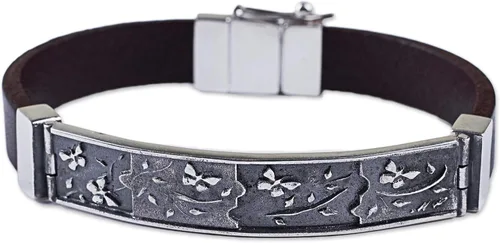 Vista 2 de NOVICA . Pulsera de cuero de plata de ley 925, 7.5" 'Butterfly Garden', Cuero