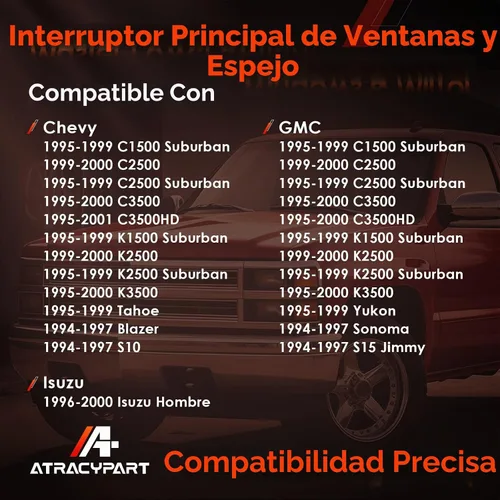 Vista 3 de Interruptor de ventana y espejo, apto para Chevy GMC C1500 C2500 C3500 Tahoe 1994-2001 Espejo de 2 puertas para el lado del conductor