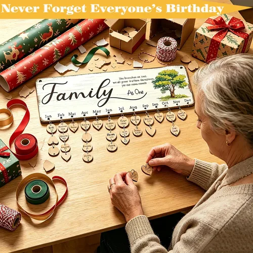 Vista 4 de Regalos de cumpleaños para mamá y abuela, calendario de madera con placa de recordatorio de cumpleaños familiar para colgar en la pared, presente A.