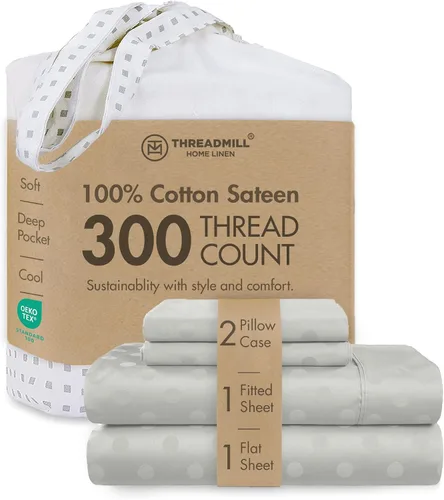 Vista 32 de Threadmill Juego de sábanas de algodón Twin Sábanas 100% algodón para cama tamaño Twin Juego de sábanas de satén jacquard damasco con bolsillo