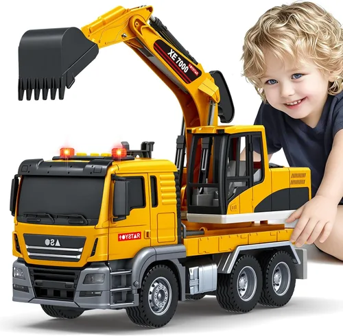 Vista 10 de Bstoyder Juguetes para niños de 3, 4, 5, 6, 7, 8 años, camión volquete grande con luces, sonidos, camión de fricción azul para niños y niñas
