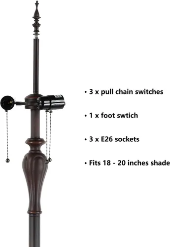 Vista 3 de Bieye B10740 Lámpara de pie estilo Tiffany Base de repuesto con 3 interruptores de cadena de tracción de luz, interruptor de pie para pantalla