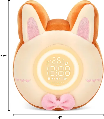 Vista 8 de QANYI Luz nocturna de conejo para niños, juguete de felpa suave con reloj despertador de conejo, luz de sueño para dormitorio, regalo, Navidad, Año