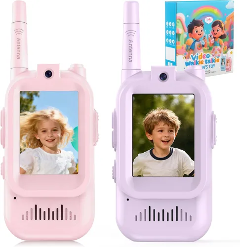Vista 10 de Walkie Talkies de video con pantalla en tiempo real y cambiador de voz, radios recargables de largo alcance para niños de 3 a 12 años, regalos