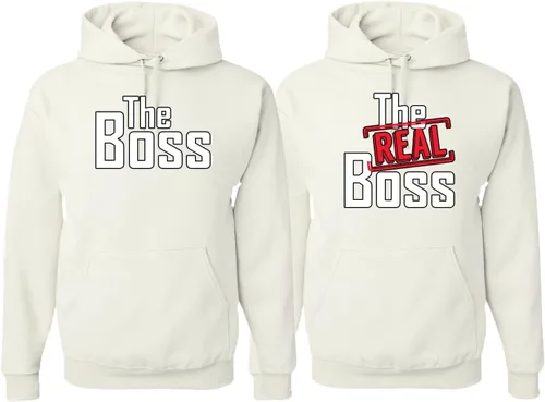Vista 5 de The Boss The Real Boss Sudadera Divertida para Novia Novio Regalo Suyo y de Ella Conjunto de Sudaderas con Capucha a Juego para Parejas