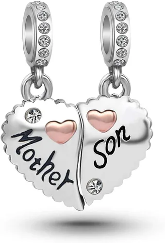 Vista 3 de Abalorios colgantes de corazón de oro rosa para mujer, diseño de corazón para madre e hijo, rompecabezas para mamá, regalos de cumpleaños
