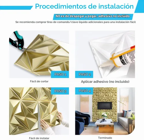 Vista 6 de STICKGOO Paneles de pared 3D para decoración de pared interior, paneles de acento de pared de diseño de diamante en oro champán, 30.5 x 30.5 cm