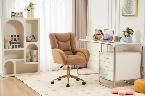 Vista 7 de Velvet Swivel Desk Chair with Gold Base - 360° Rotating Office Chair with Ergonomic Tufted Backrest, Thick Sponge Cushion & Universal Wheels for