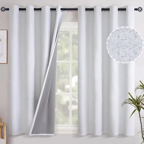 Vista 142 de YoungsTex - Cortinas opacas de lino para dormitorio, oscurecimiento de la habitación, cortinas con textura de lino, paneles con aislamiento térmico