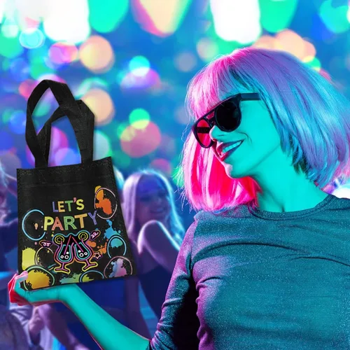 Vista 7 de BANBALLON 20 bolsas de neón para recuerdos de fiesta, suministros de fiesta de cumpleaños que brillan en la oscuridad, bolsas de regalo para fiesta