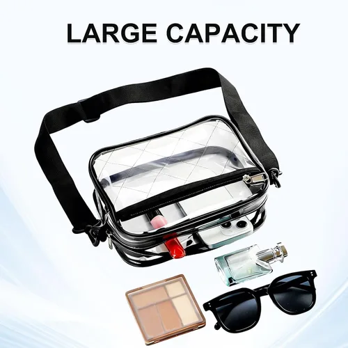 Vista 4 de Bolsa transparente para eventos de estadio – Bolso transparente para mujer con correa de hombro extraíble, bolsa cruzada transparente