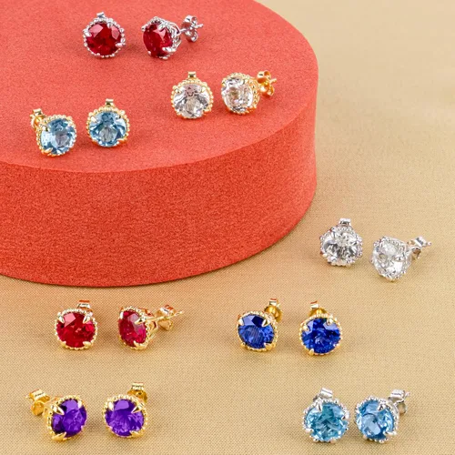Vista 6 de Nicole Miller Fine Jewelry - Pendientes redondos de halo para mujer en plata de ley 925, piedra natal de 0.315in, con empuje hacia atrás