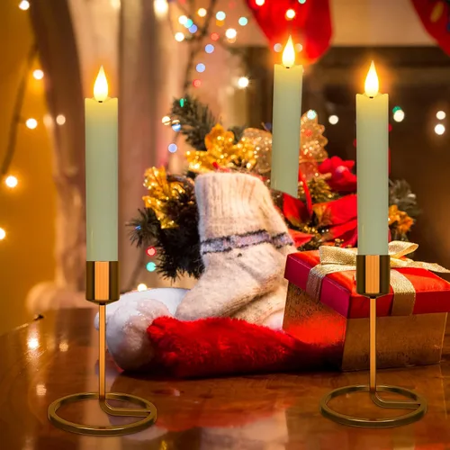 Vista 3 de Velas LED cónicas sin llama, 6 velas parpadeantes color marfil de 6.5 pulgadas con temporizador remoto, luz blanca cálida de cera real