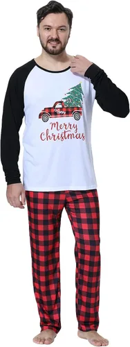 Vista 4 de YIJIU Pijamas de Navidad con estampado de ciervos y tótem de manga larga