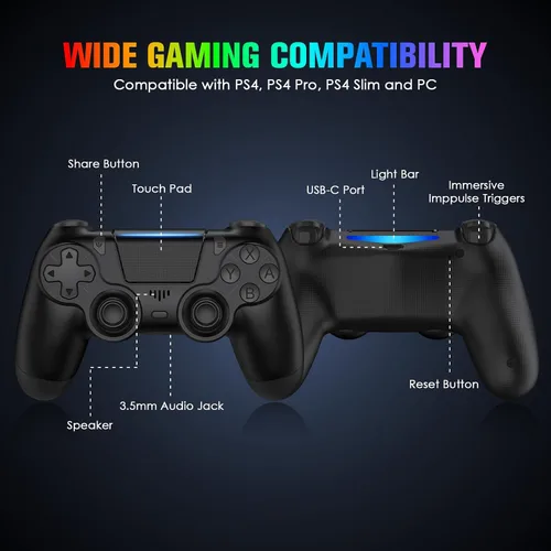 Vista 2 de Fisherg 2 Pack Controllers with Charging Dock Station for PS4 Controller, Wireless Controller Compatible with PS4/Pro/Slim Consoles, with LED