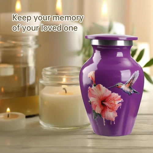 Vista 5 de Urna pequeña para cenizas, recuerdo para adultos (morado, aluminio)