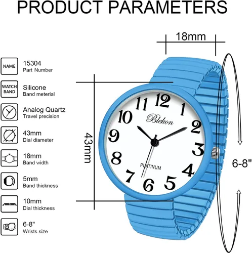 Vista 2 de Blekon Collections Nuevo Reloj de Moda con Correa Elástica de Tamaño Super Grande, Movimiento Japonés PC21J