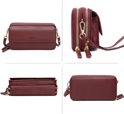 Vista 4 de Lanyani Cartera cruzada RFID con bolsillo para teléfono para mujer, cuero vegano