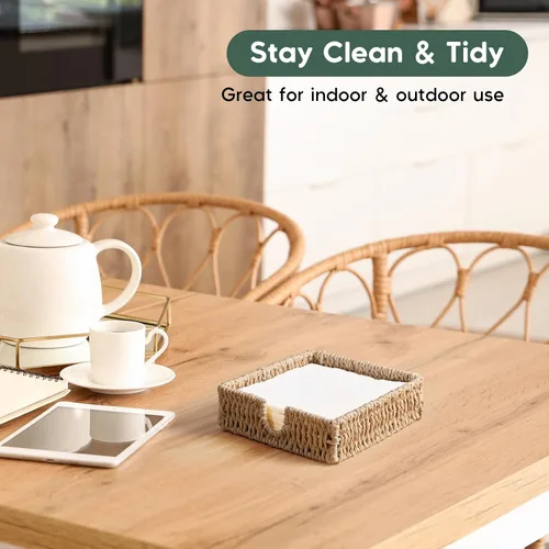 Vista 3 de Servilletero para mesa, servilleteros de cuerda de papel tejida para servilletas de papel, servilleteros de mimbre para mesa de cocina, decoración