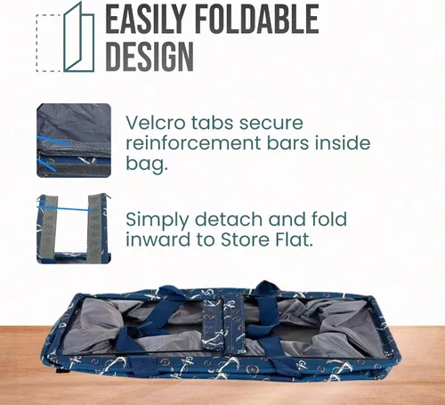 Vista 6 de Bolsa de utilidad extragrande Lucazzi - Cesta de lona rectangular plegable reutilizable con marco de alambre con dos bolsillos exteriores