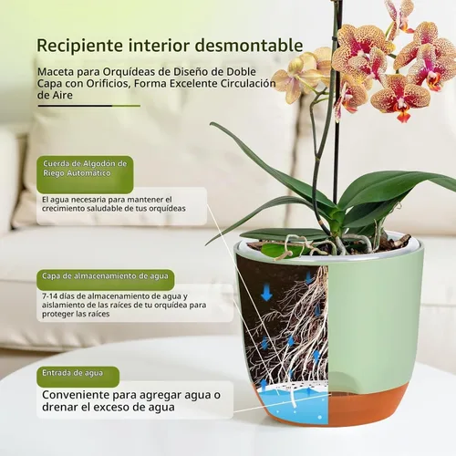 Vista 4 de QCQHDU Macetas de orquídeas de 5.7 pulgadas con agujeros para trasplantar, macetas de plástico de doble capa con riego automático para plantas
