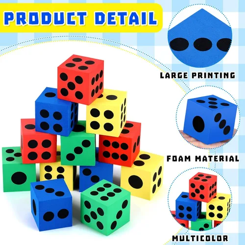 Vista 3 de Meooeck Paquete de 18 dados grandes de espuma de 2.48 pulgadas, coloridos dados jumbo con bolsa de almacenamiento para actividades educativas