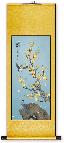 Vista 8 de Xzhipeng Pergamino Pintura colgante vertical Flor pájaro Pintura china Porche Pasillo Pasillo Pintura colgante Pergamino Sala de estar Comedor