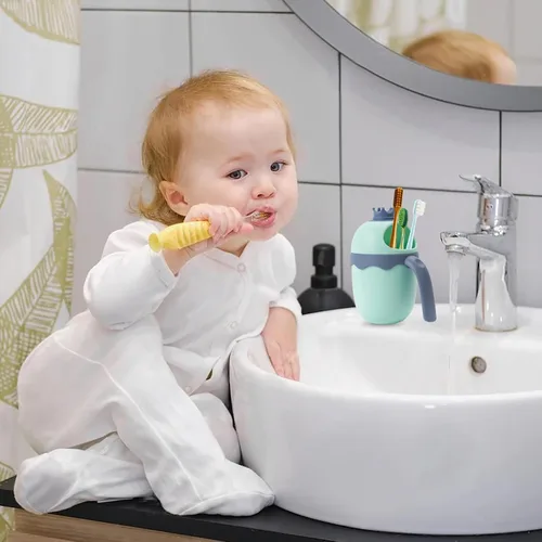 Vista 6 de FUNUPUP Gorro de ducha de bebé para niños con taza de enjuague de baño, ajustable para lavado de cabello de niños pequeños, sombrero de protección