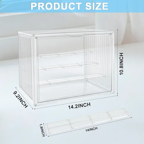 Vista 2 de Vitrina para coleccionables, paquete de 2 unidades, 4 capas, ajustable, vitrina, con puerta magnética, caja transparente apilable para escaparate