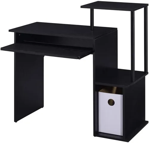 Vista 5 de Acme Lyphre - Escritorio rectangular de madera para computadora con bandeja para teclado en color negro