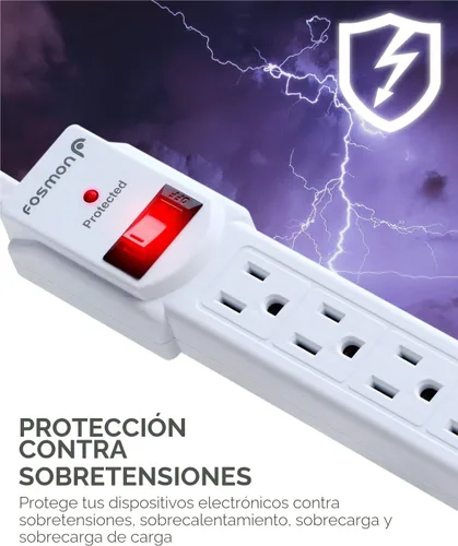 Vista 3 de Fosmon - Tira de enchufes con protector de sobretensión de 4 tomas, tira de alimentación corta de 3 pies con cable de extensión corto y enchufe