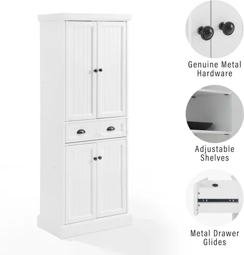 Vista 7 de Crosley Furniture Shoreline Coastal - Armario de almacenamiento para despensa con estantes, cocina, comedor o lavandería, color blanco