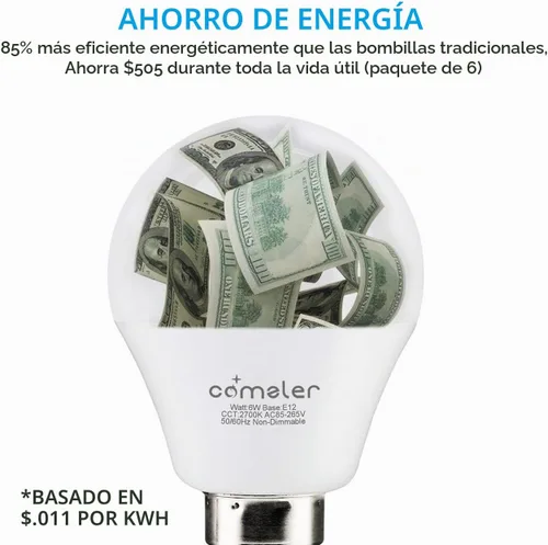 Vista 5 de comzler Bombillas LED A15 equivalentes a 60 W, blanco cálido 2700 K, bombilla redonda LED de base pequeña E12 para ventilador de techo,