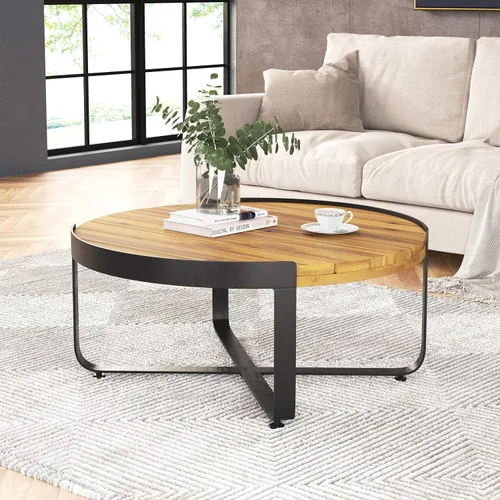 Vista 2 de Christopher Knight Home Tracy - Mesa de centro industrial moderna de madera de acacia para exteriores, acabado de teca, color negro