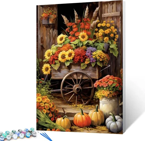 Vista 7 de Reloj de cocina de granja con limones, pintura al óleo por números, kit de pintura por números, lienzo de 16 x 20 pulgadas, pintura rústica, pintura