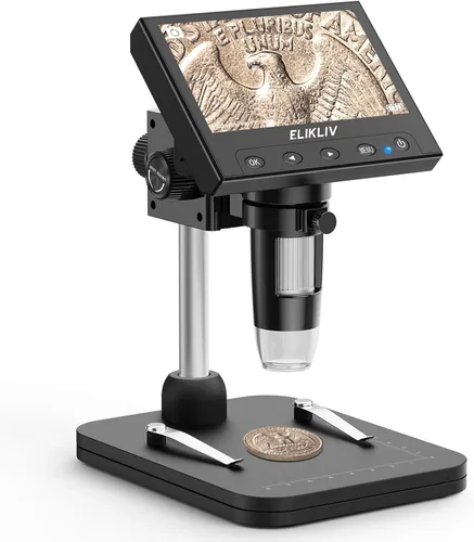Vista 11 de Elikliv Microscopio, microscopio digital LCD para monedas 1000x, lupa de monedas con 8 luces LED ajustables, vista de PC compatible con Blanco