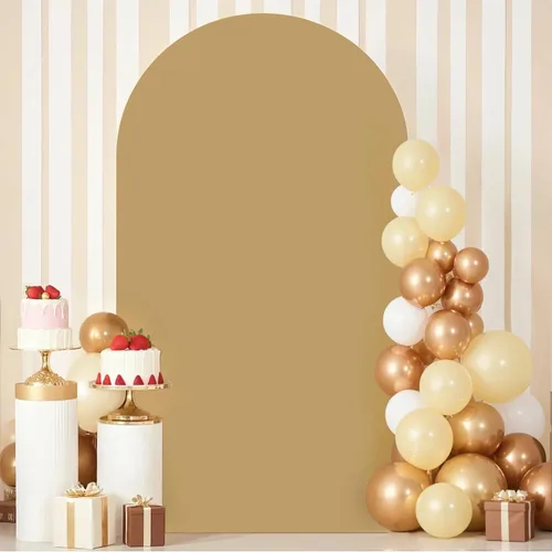 Vista 14 de FOTSHARER Cubierta para arco de boda, cubierta de arco de globo beige de 2.6 x 6 pies, cubiertas de fondo de arco de arco de elastano boho Chiara