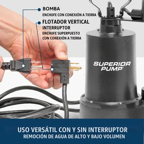 Vista 6 de Superior Pump 92053 Bomba sumergible de sumidero de hierro fundido con interruptor vertical, más válvula de retención de bota de goma de 1-1/2