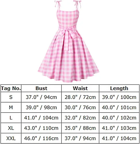 Vista 7 de ODASDO Vestido de cuadros rosa para mujer, estilo vintage, Rockabilly de los años 50, con tirantes delgados, acampanado, vestido midi para cóctel